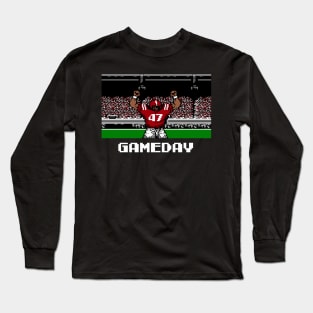 Crimson and Cream Football Gameday Retro 8 Bit Linebacker Long Sleeve T-Shirt